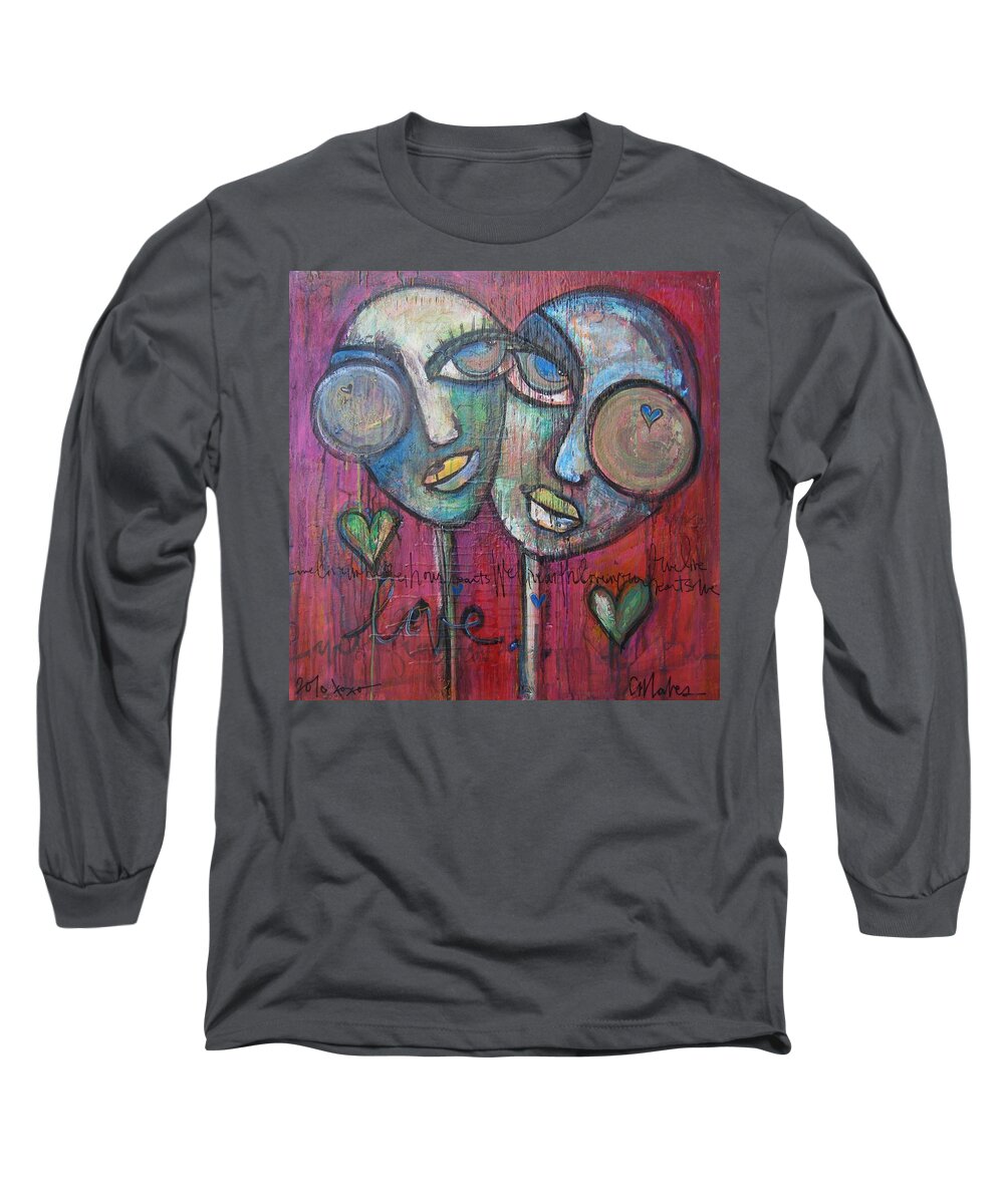 Red Long Sleeve T-Shirt featuring the painting We Live With Love In Our Hearts by Laurie Maves ART