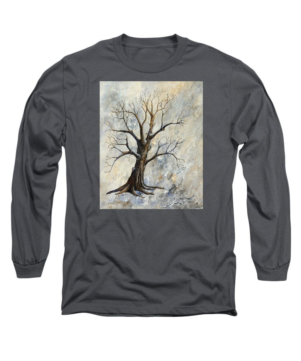 Landscape Long Sleeve T-Shirt featuring the painting Weathered Tree 4 by Sandy Clift