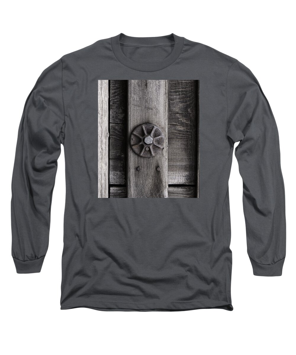 Macro Long Sleeve T-Shirt featuring the photograph Weathered Wood and Metal Three by Kandy Hurley