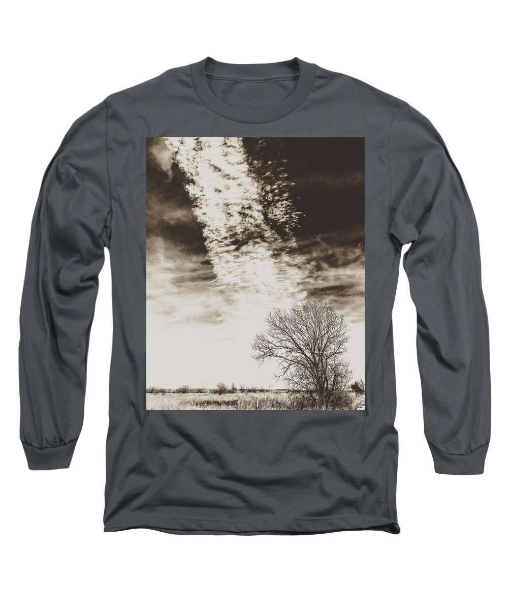 Chemtrails Long Sleeve T-Shirt featuring the digital art Wetlands meet Chemtrails by Michael Oceanofwisdom Bidwell