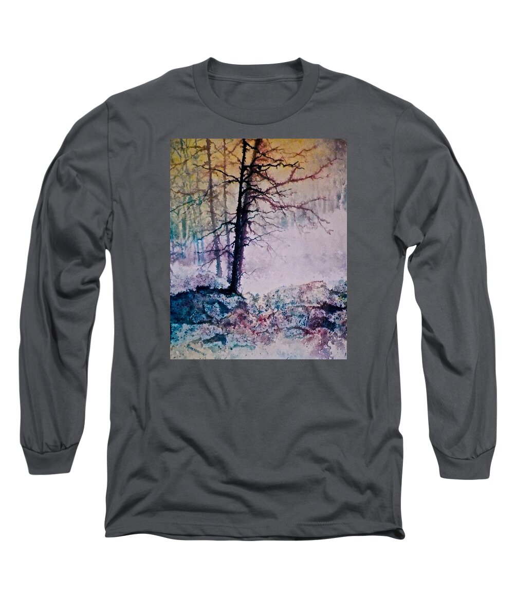 Watercolor Long Sleeve T-Shirt featuring the painting Whispers in the Fog by Carolyn Rosenberger