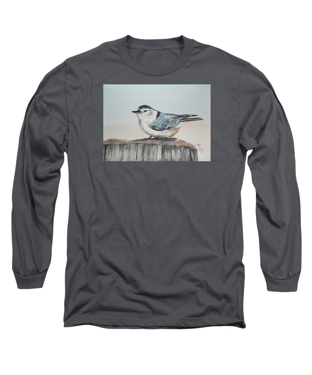 Nuthatch Long Sleeve T-Shirt featuring the painting White breasted nuthatch by Carole Robins