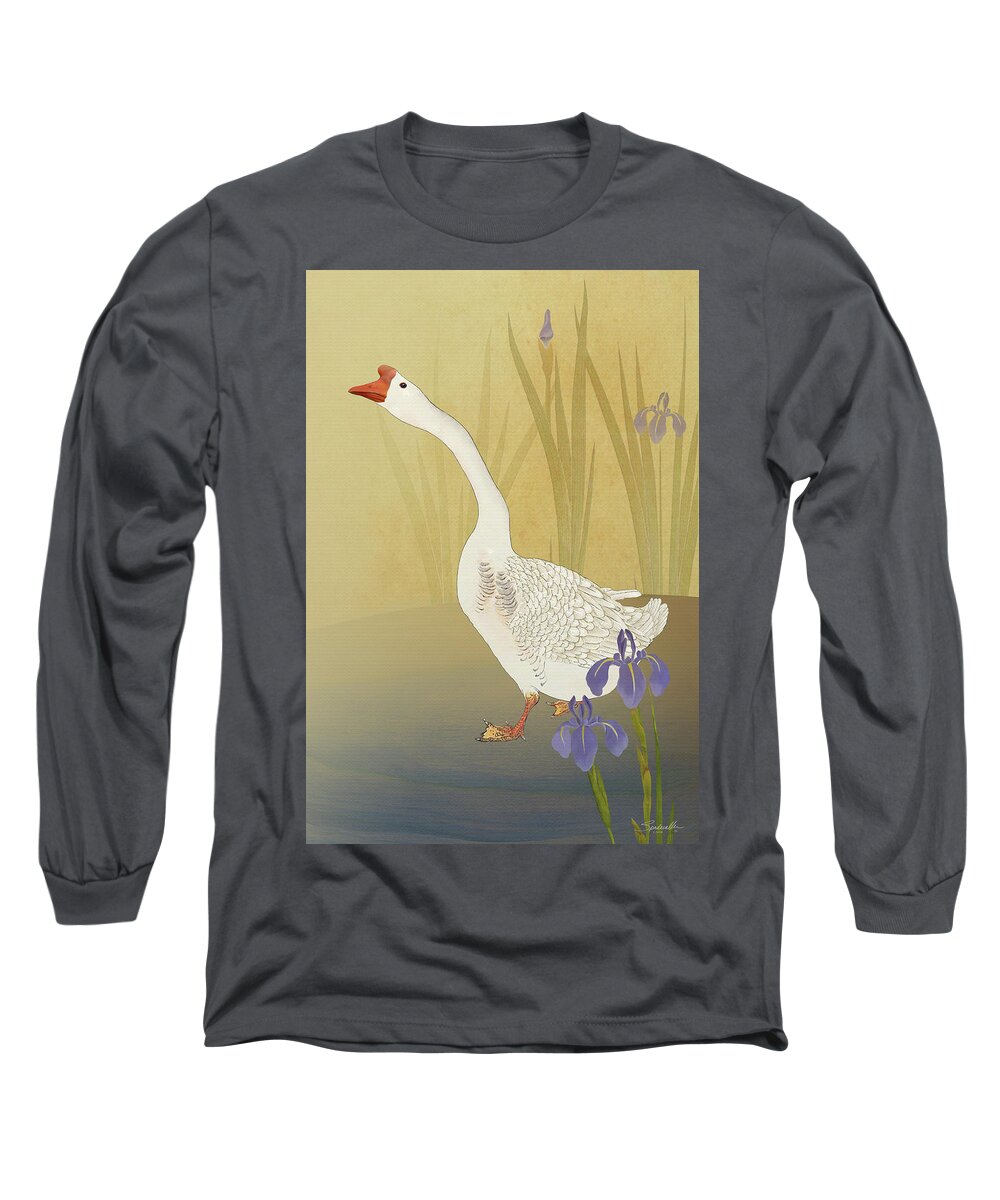 Anser Long Sleeve T-Shirt featuring the digital art Chinese White Swan Goose by M Spadecaller