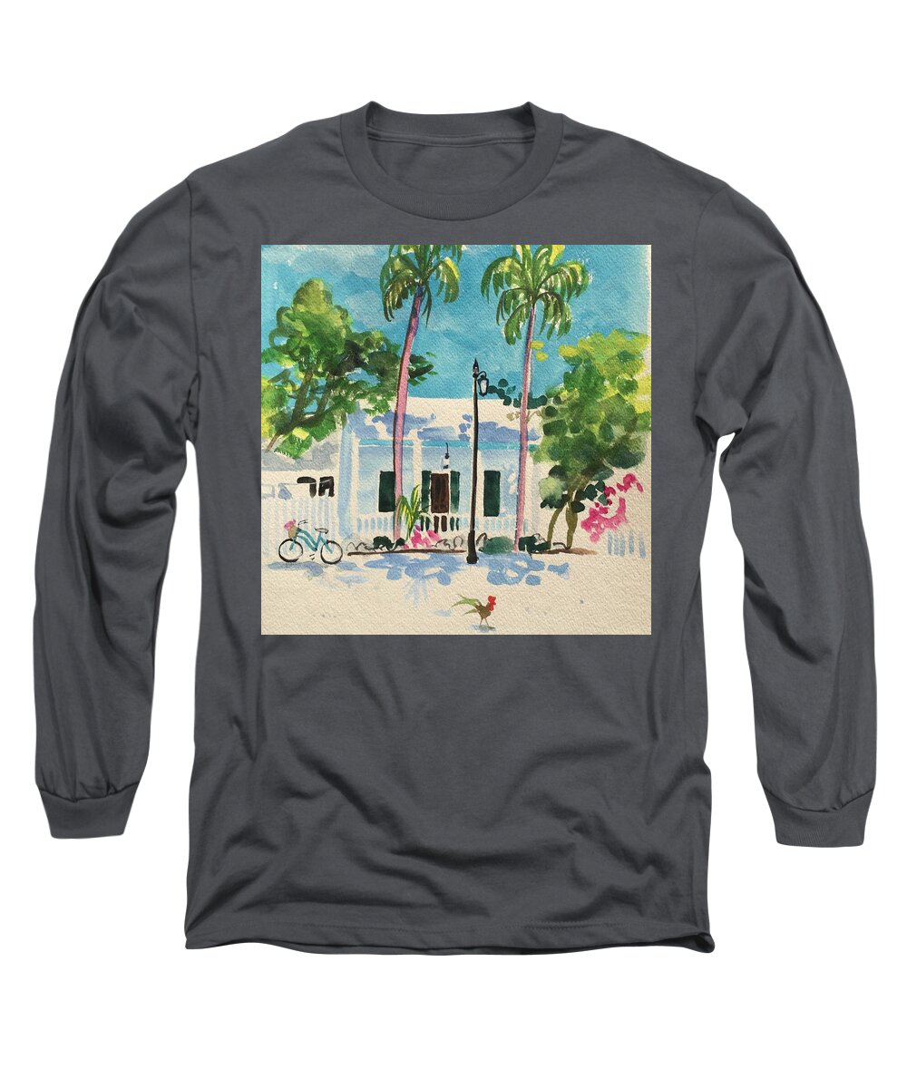 Key West Long Sleeve T-Shirt featuring the painting White Cottage by Maggii Sarfaty