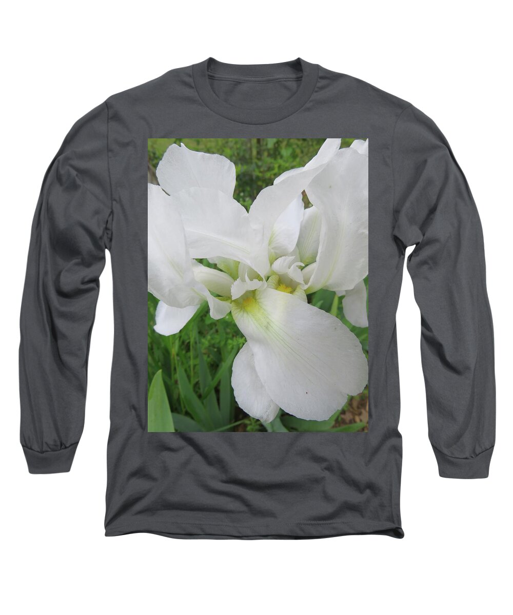 Iris Long Sleeve T-Shirt featuring the photograph White Iris by Judith Lauter