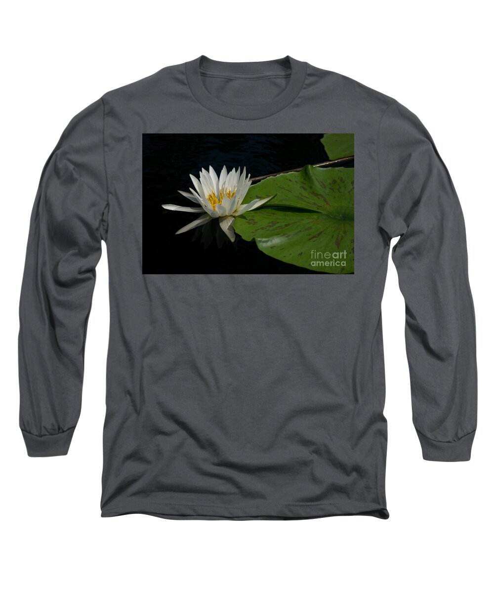 White Long Sleeve T-Shirt featuring the photograph White Lotus Waterlily and lily pad by Jackie Irwin