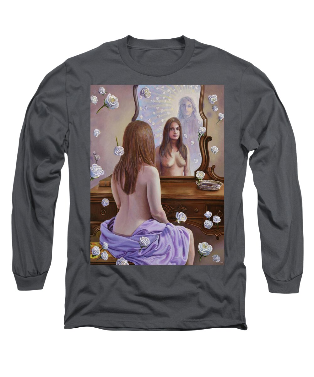 Roses Long Sleeve T-Shirt featuring the painting White Roses by Miguel Tio