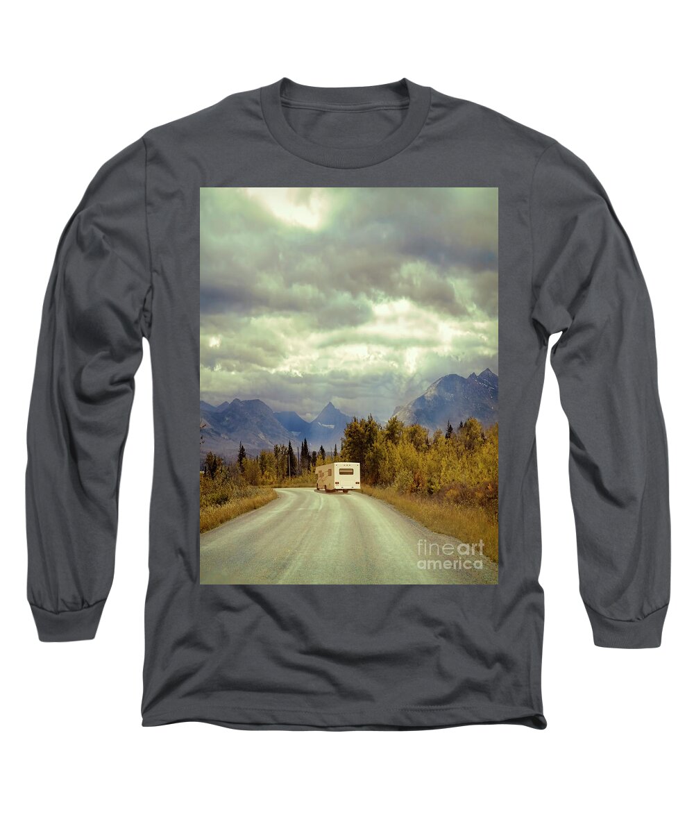 Rv Long Sleeve T-Shirt featuring the photograph White RV in Montana by Jill Battaglia