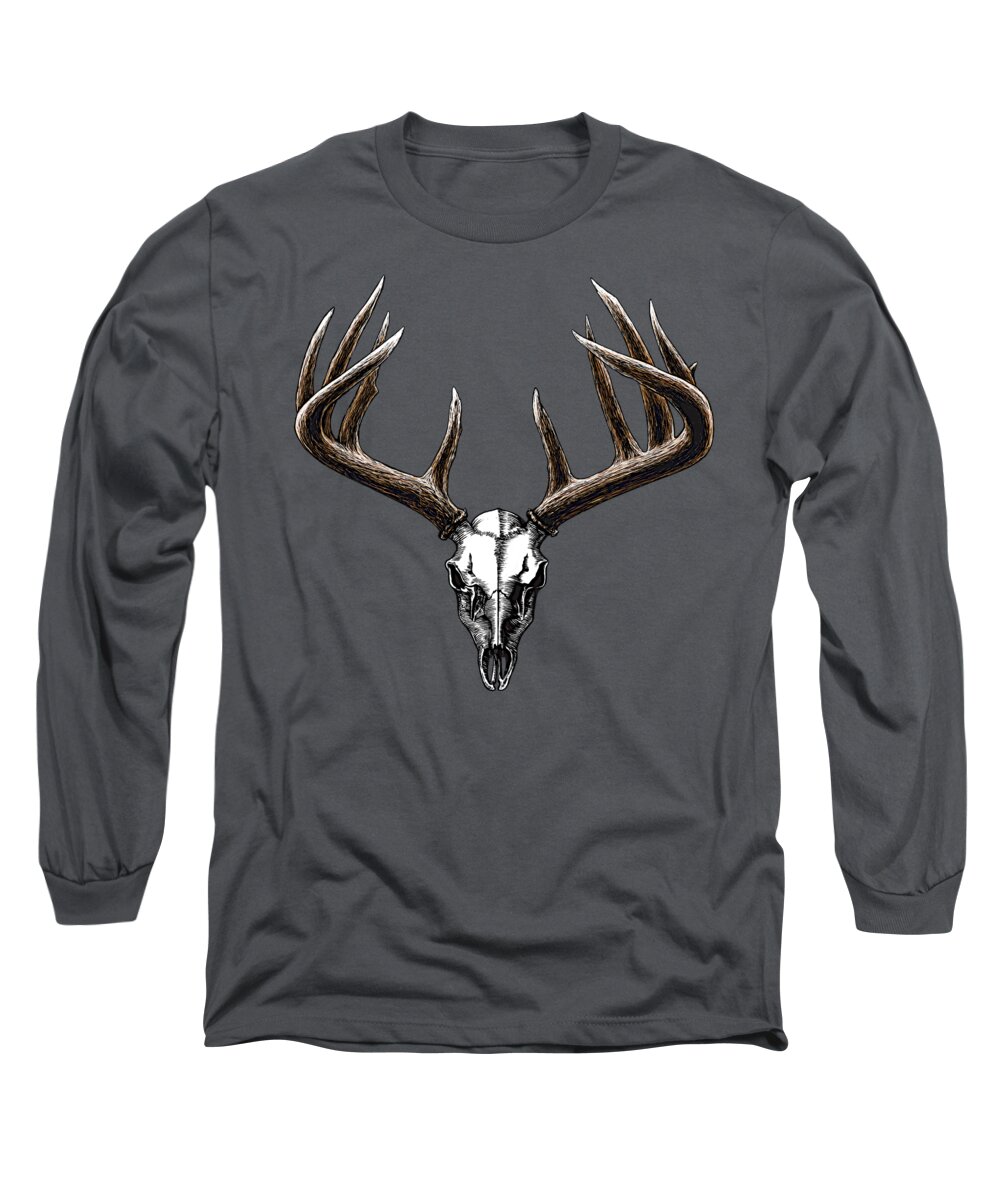 Old Style Long Sleeve T-Shirt featuring the painting Whitetail Skull by Robert Corsetti