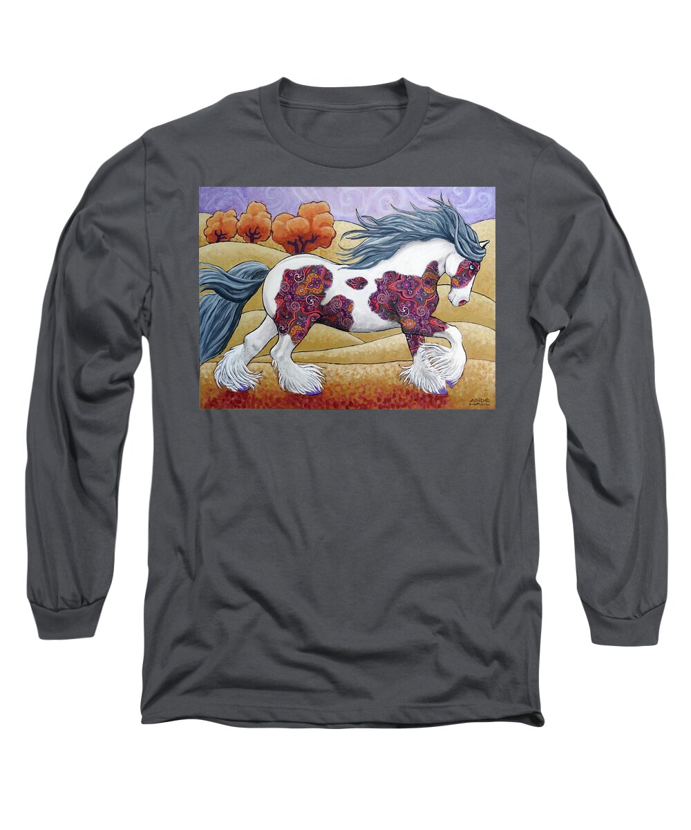 Gypsy Vanner Long Sleeve T-Shirt featuring the painting Wild Gypsy Heart by Ande Hall