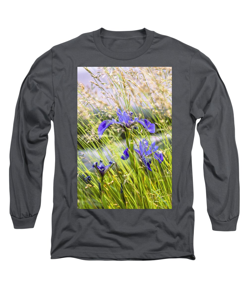 Wild Iris Long Sleeve T-Shirt featuring the photograph Wild Irises by Marty Saccone