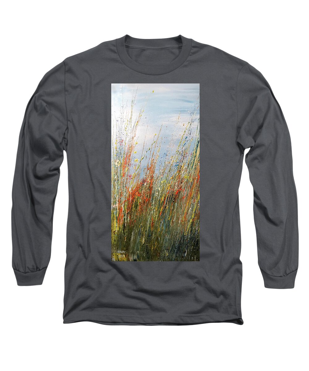 Flowers Long Sleeve T-Shirt featuring the painting Wild n Hay by Dorothy Maier