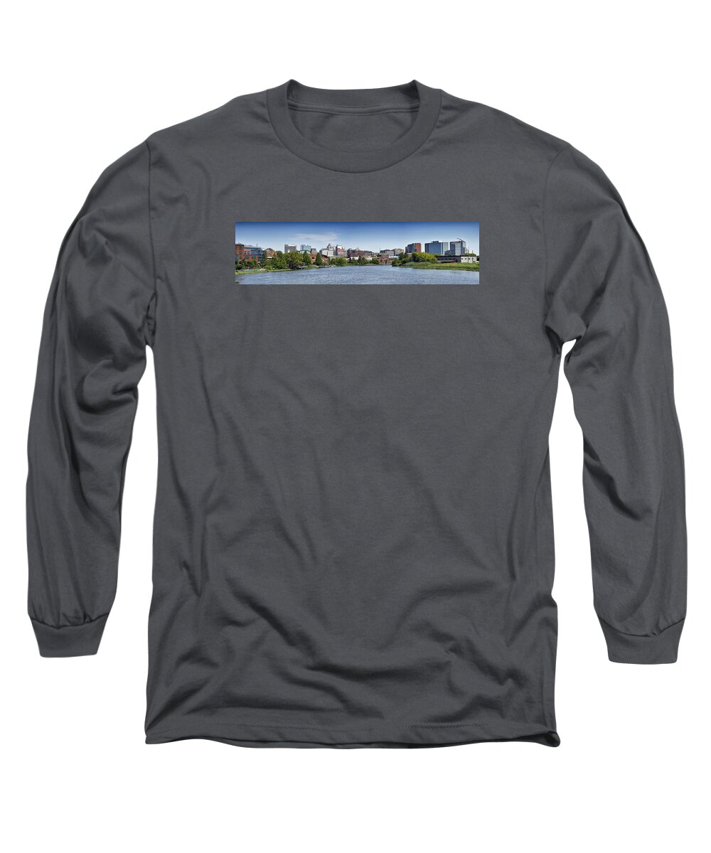 wilmington Delaware Long Sleeve T-Shirt featuring the photograph Wilmington Skyline Panorama - Delaware by Brendan Reals