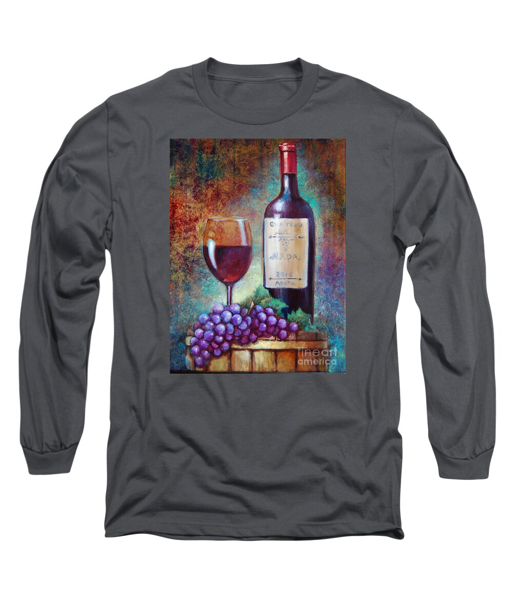 Wine Barrel Tasting Long Sleeve T-Shirt featuring the painting Wine Barrel Tasting by Geraldine Arata