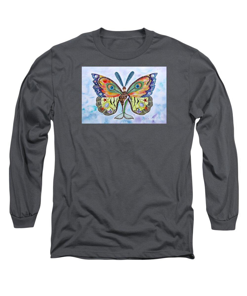 Butterfly Long Sleeve T-Shirt featuring the painting Winged Metamorphosis by Lucy Arnold