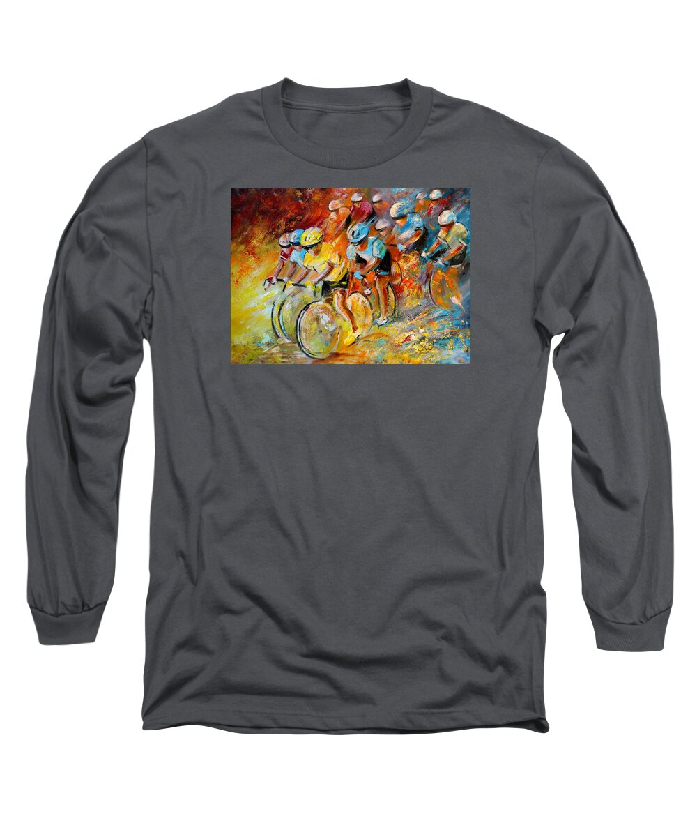 Sports Long Sleeve T-Shirt featuring the painting Winning The Tour De France by Miki De Goodaboom