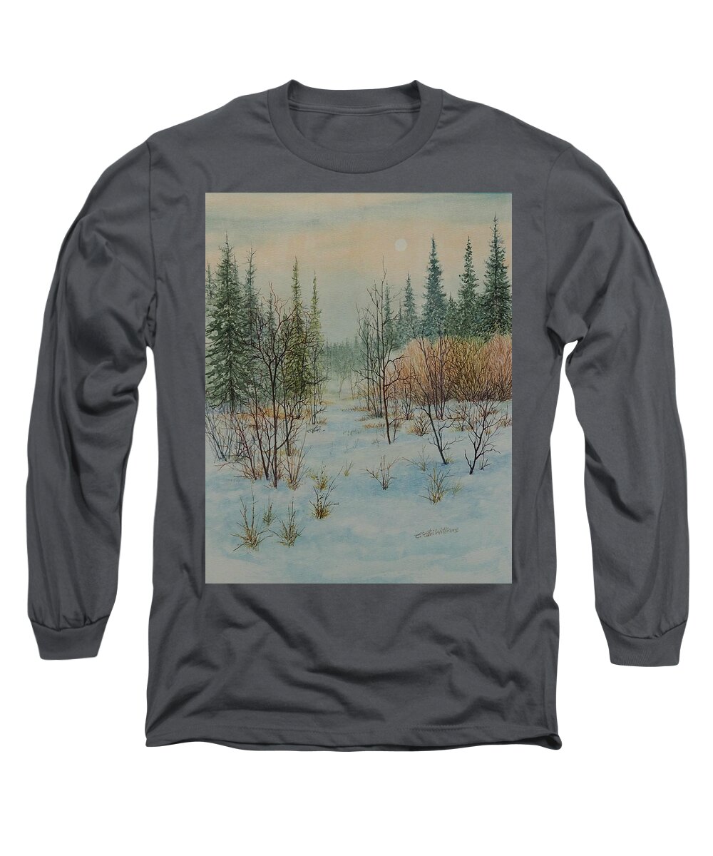 Watercolor Long Sleeve T-Shirt featuring the painting Winter Trail Alberta by E Colin Williams ARCA