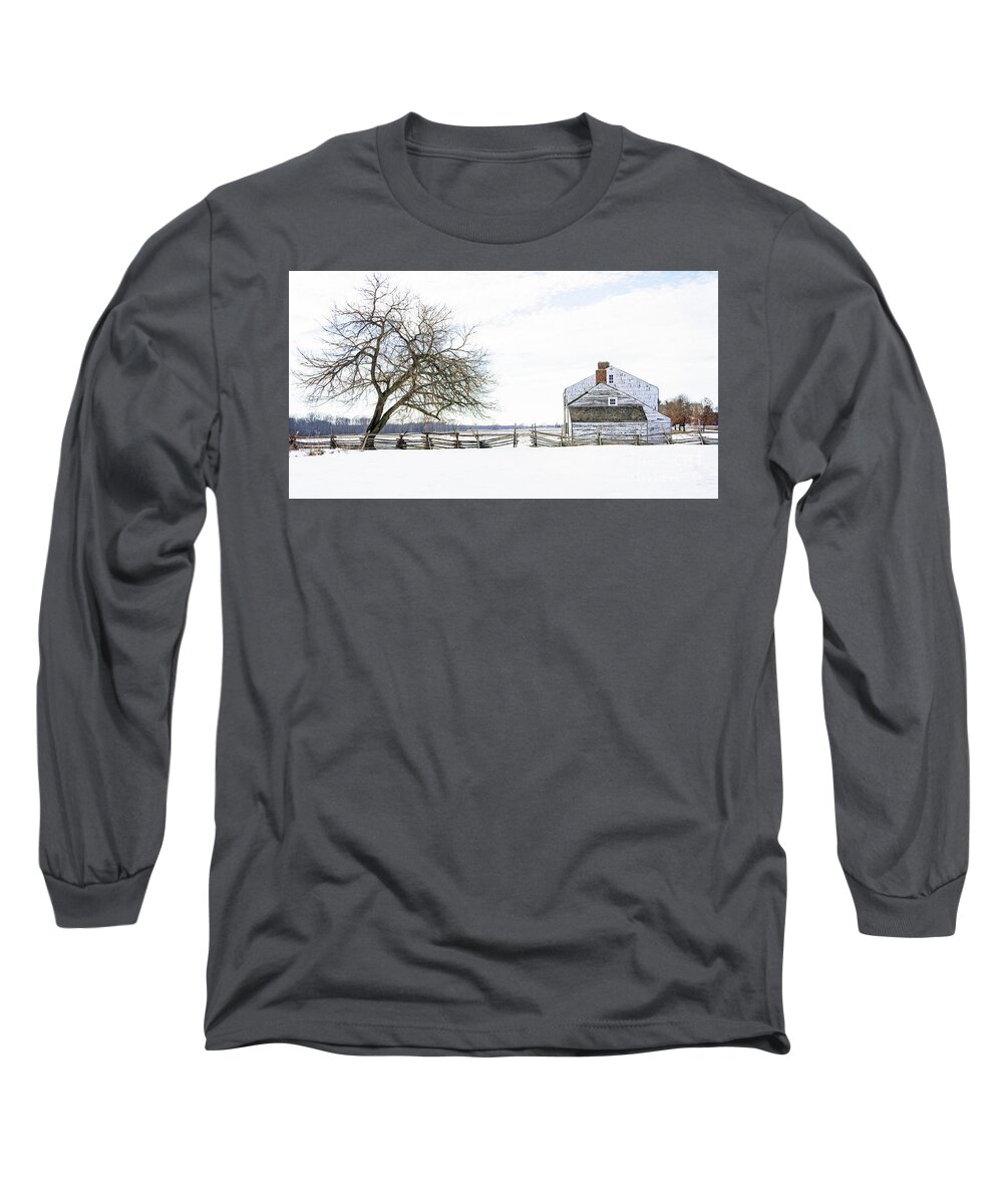 Agricultural Buildings Long Sleeve T-Shirt featuring the photograph Winter White Out by Debra Fedchin