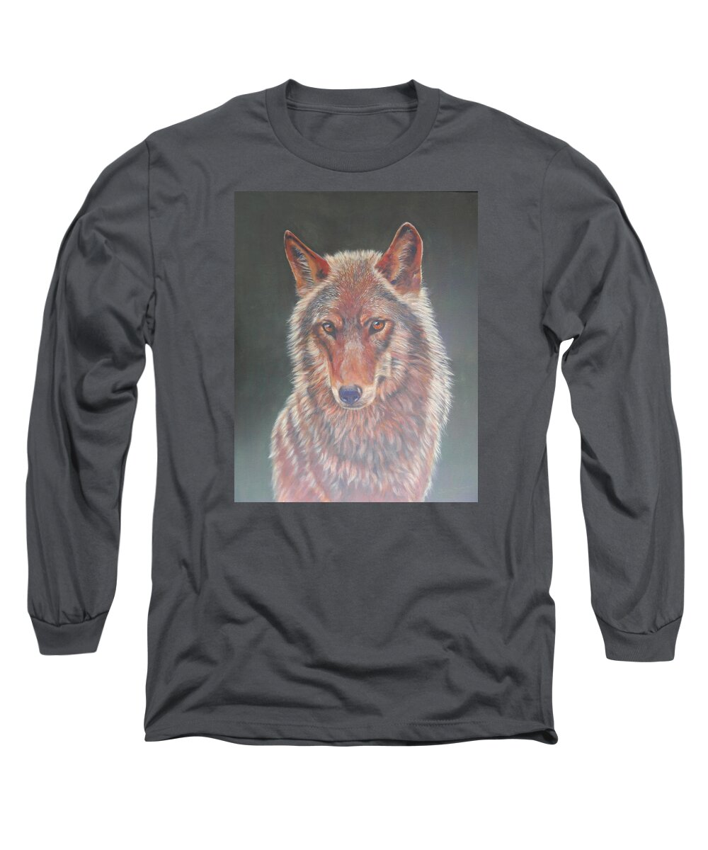 Wolf Long Sleeve T-Shirt featuring the painting Wolf Portrait by John Neeve