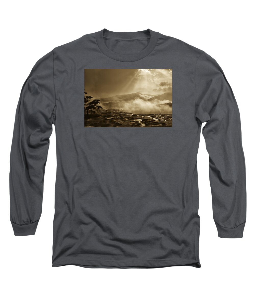 Stone Mountain State Park Long Sleeve T-Shirt featuring the photograph Wolf Rock After the Storm At Stone Mountain by John Harmon