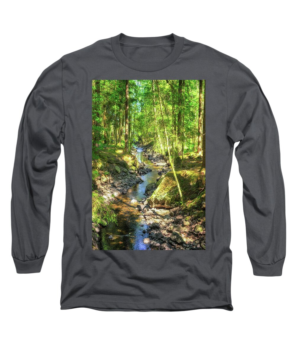 Landscape Long Sleeve T-Shirt featuring the photograph Woodland Stream by James Billings