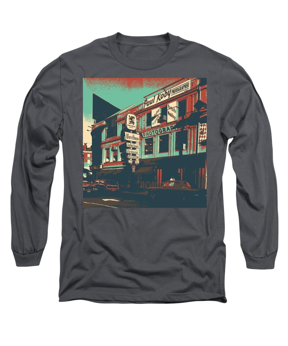 Harvard Sq Long Sleeve T-Shirt featuring the digital art Wursthause by Steve Glines