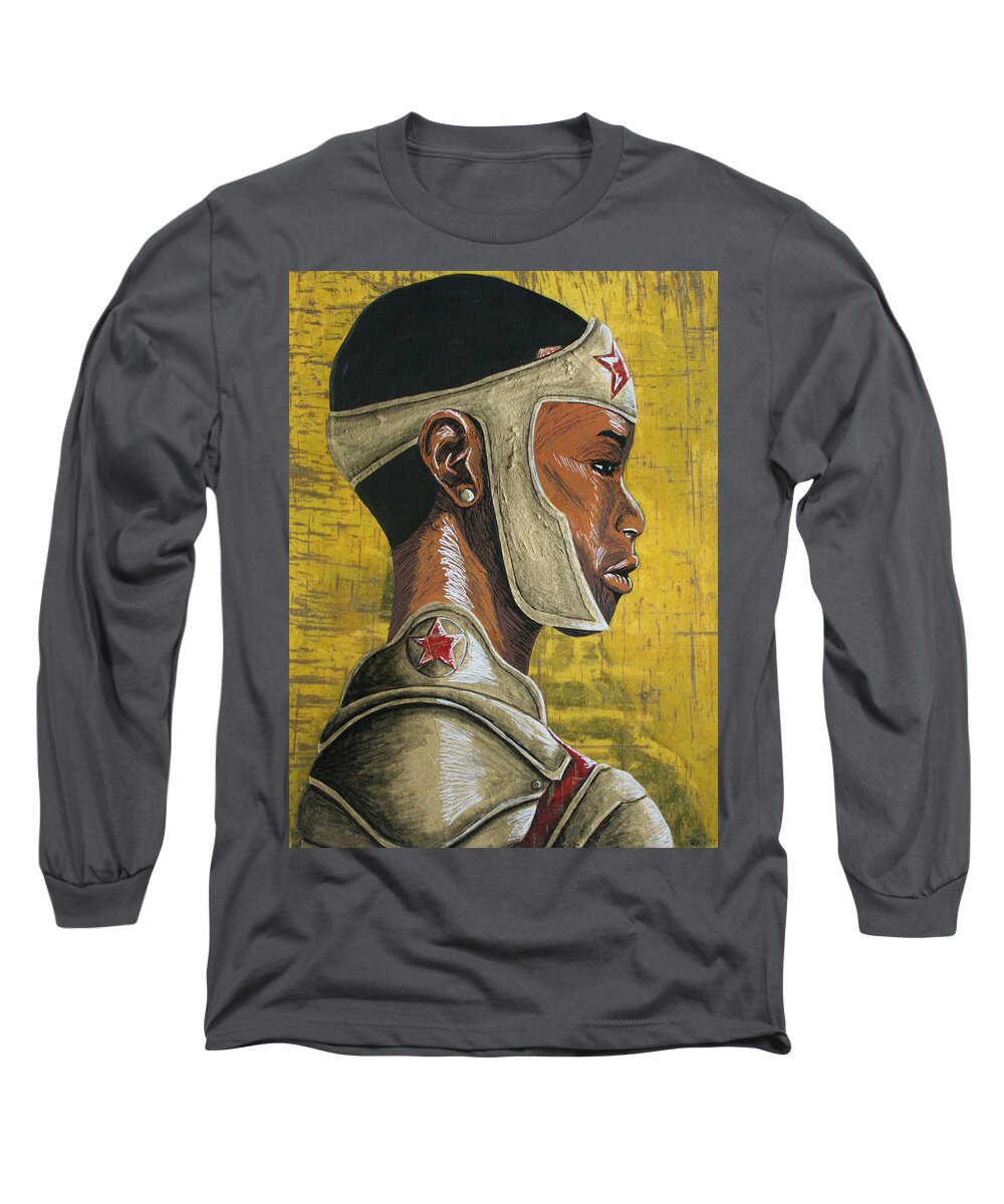 Black Long Sleeve T-Shirt featuring the mixed media WW Awaiting Battle by Edmund Royster