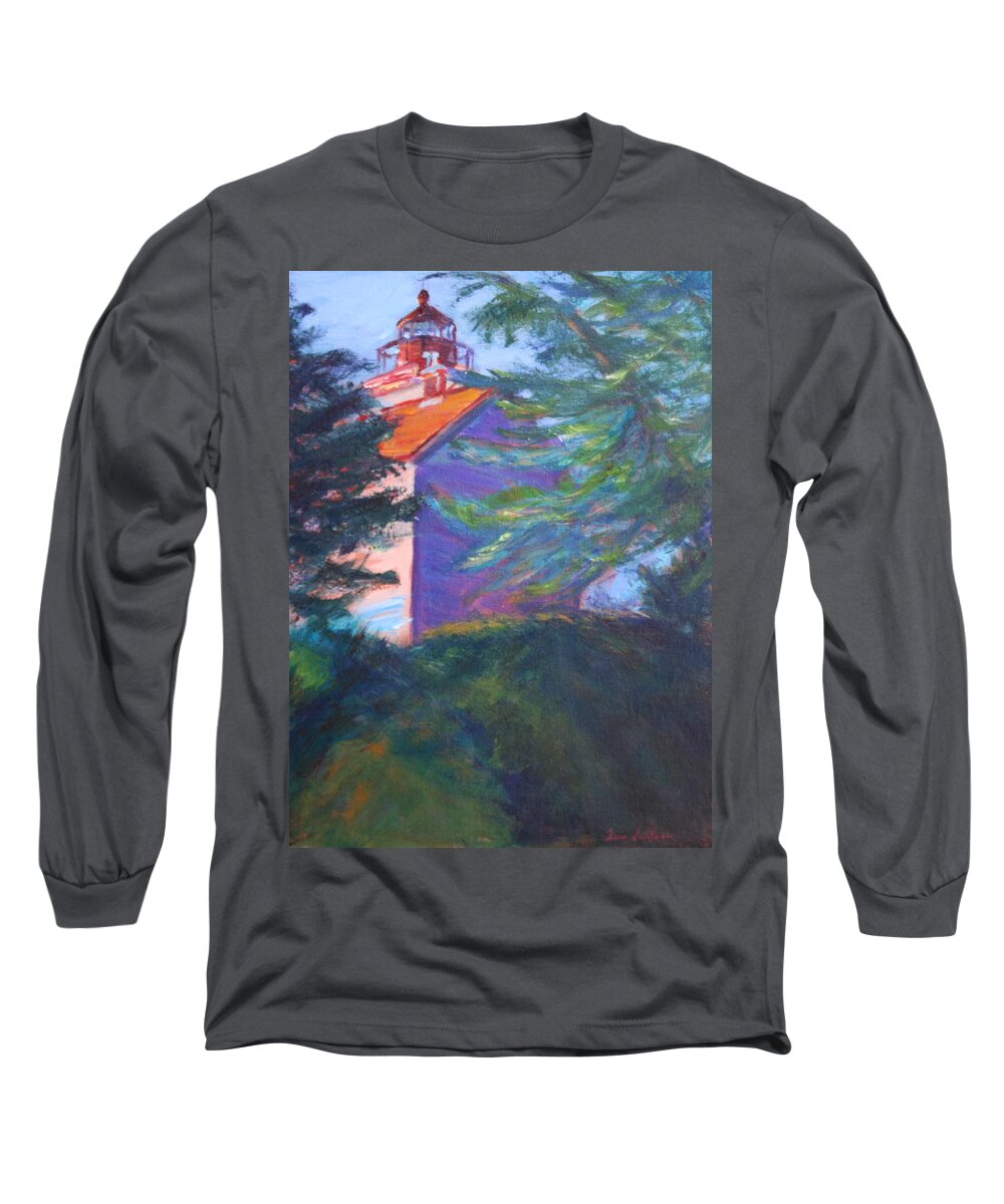 Quin Sweetman Long Sleeve T-Shirt featuring the painting Yaquina Bay Lighthouse by Quin Sweetman