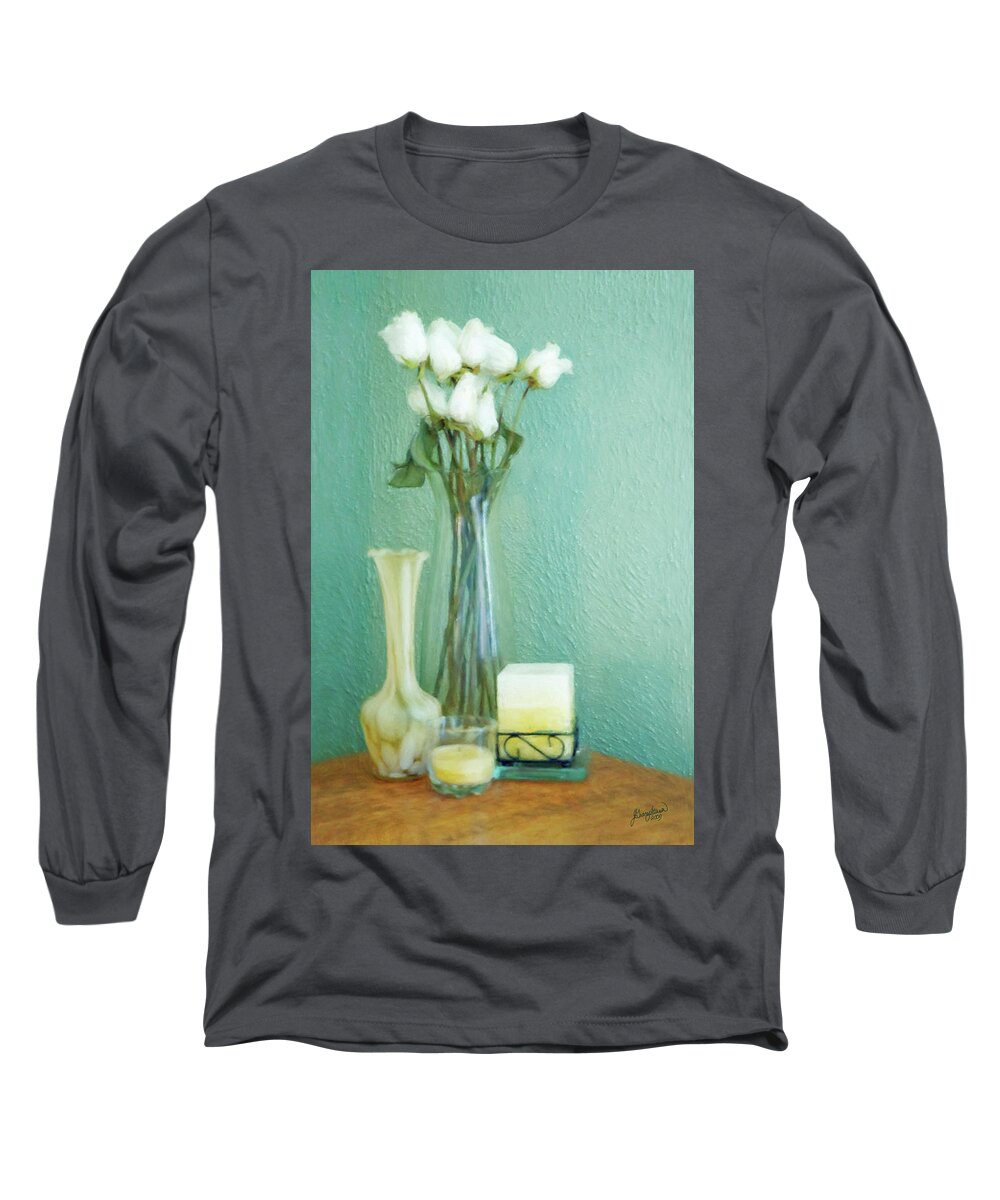 White Long Sleeve T-Shirt featuring the digital art Yellow and Green by JGracey Stinson