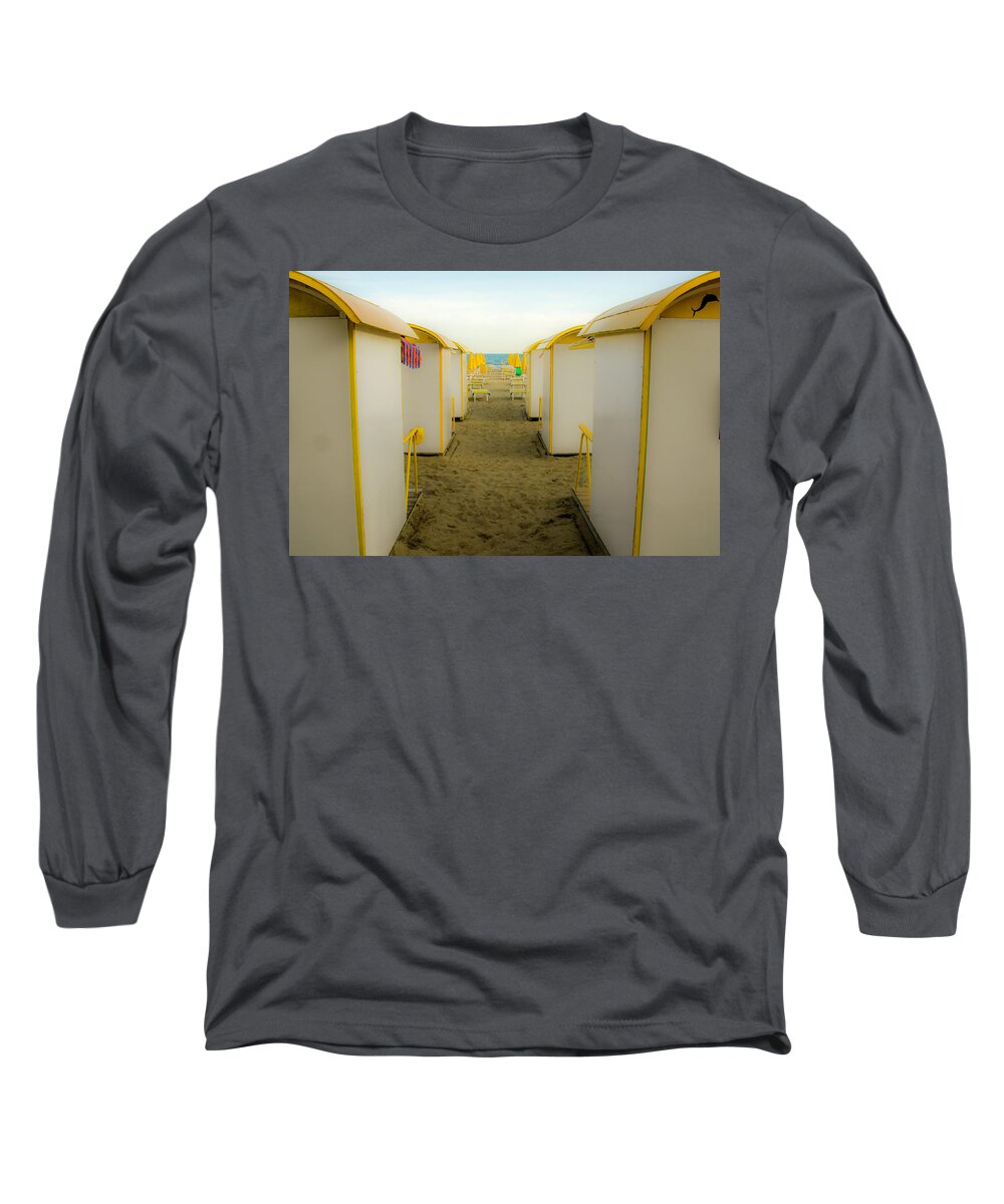 Beach Long Sleeve T-Shirt featuring the photograph Yellow Beach Cabanas by Wolfgang Stocker