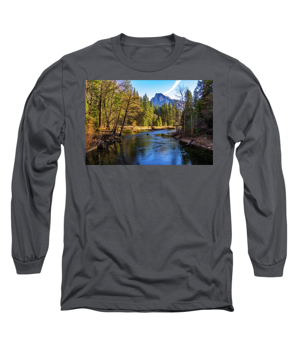 California Long Sleeve T-Shirt featuring the photograph Yosemite Merced River with Half Dome by Roslyn Wilkins