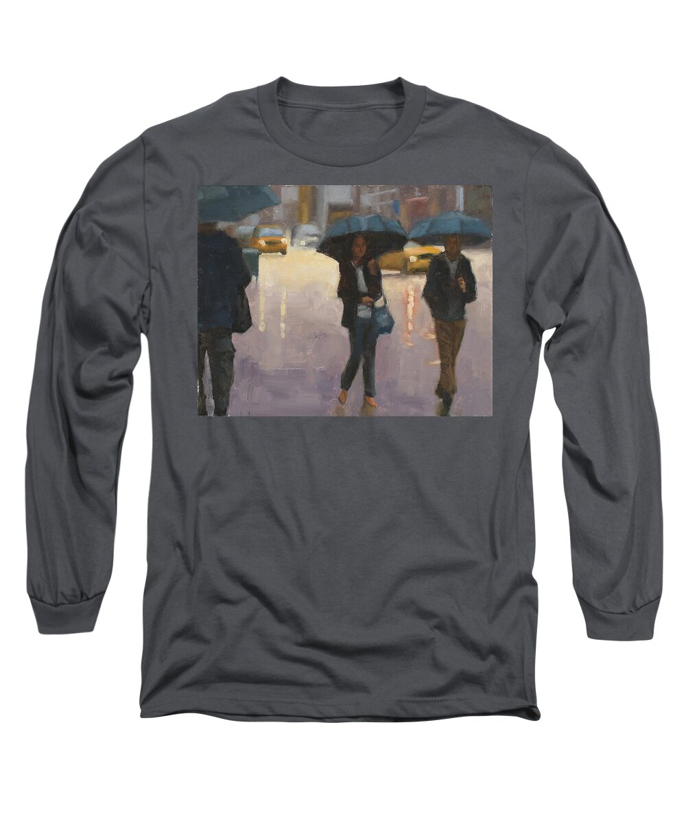 Umbrella Scene Long Sleeve T-Shirt featuring the painting You and I and the rain by Tate Hamilton