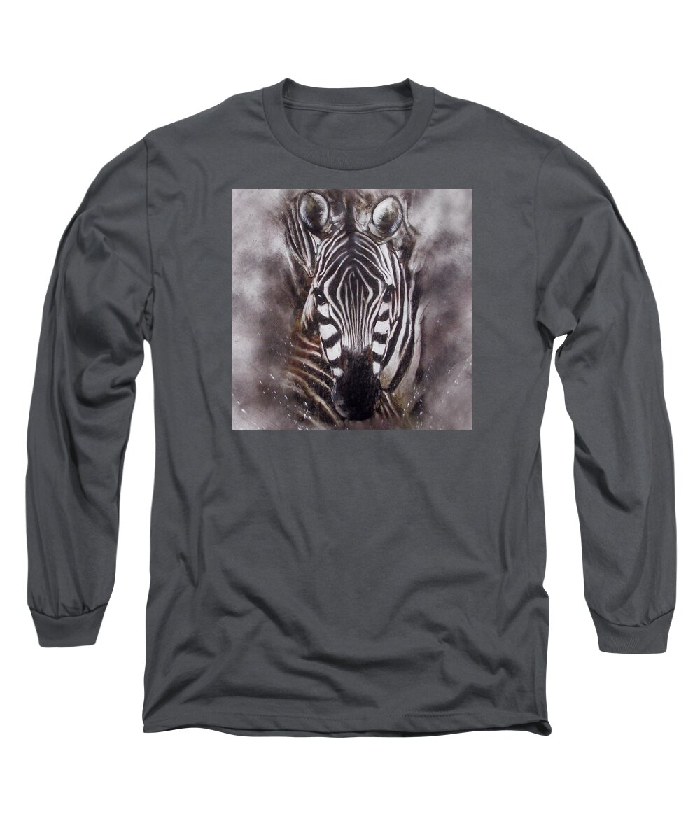 Canvas Prints Long Sleeve T-Shirt featuring the painting Zebra splash by Jackie Flaten