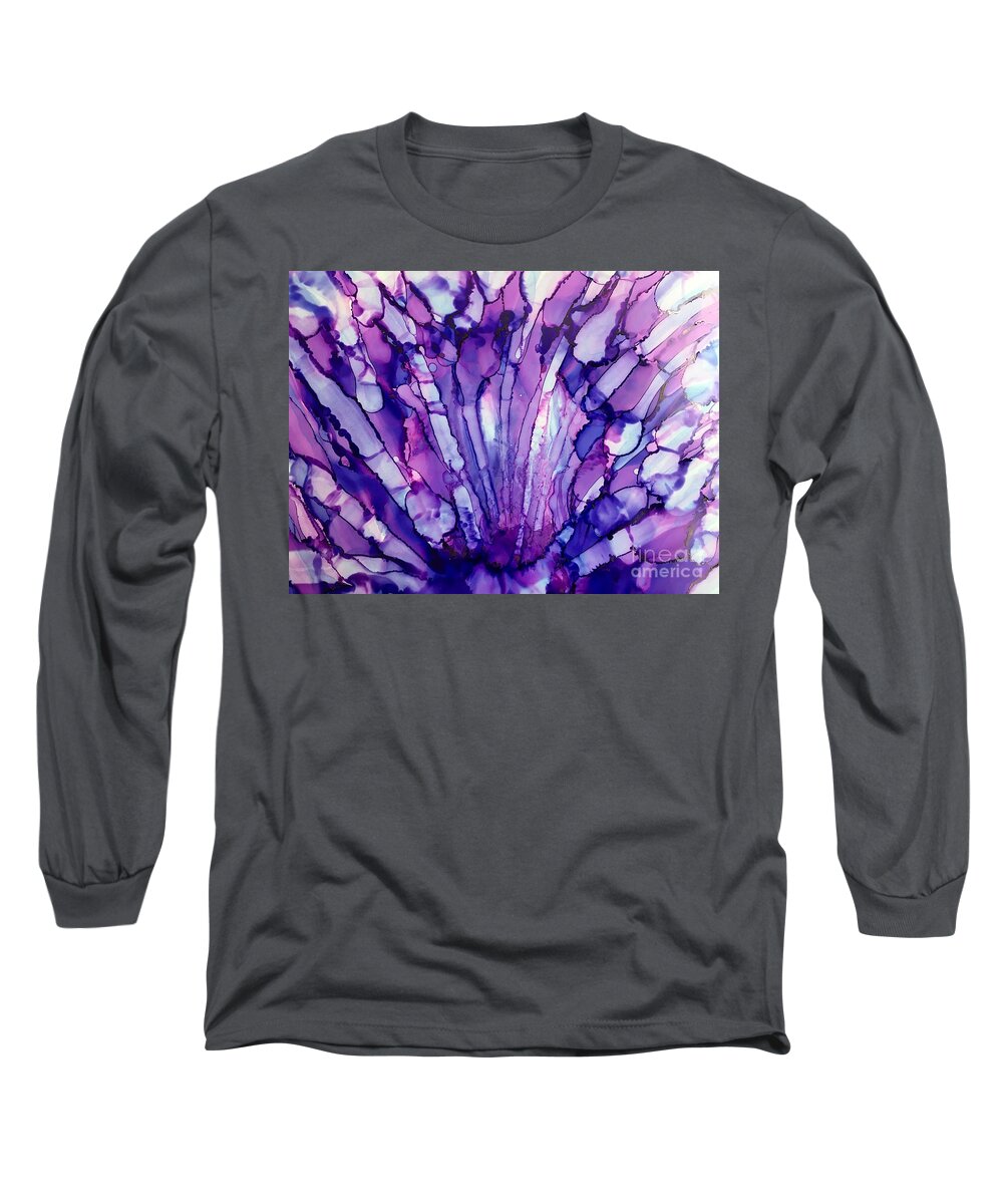 Purple Long Sleeve T-Shirt featuring the mixed media Amethyst #1 by Johanne Peale