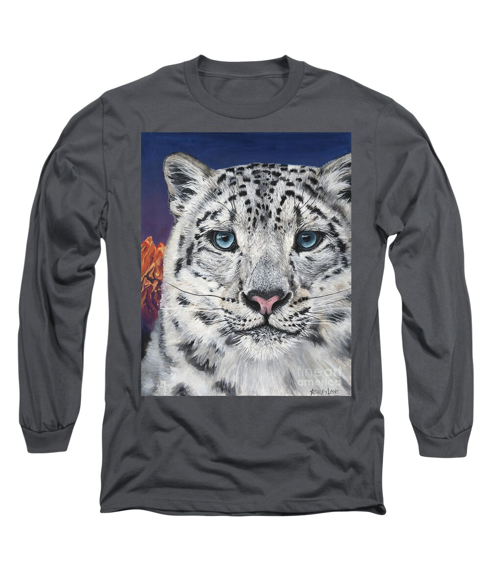 Snow Leopard Long Sleeve T-Shirt featuring the painting Beast and Beauty by Ashley Lane