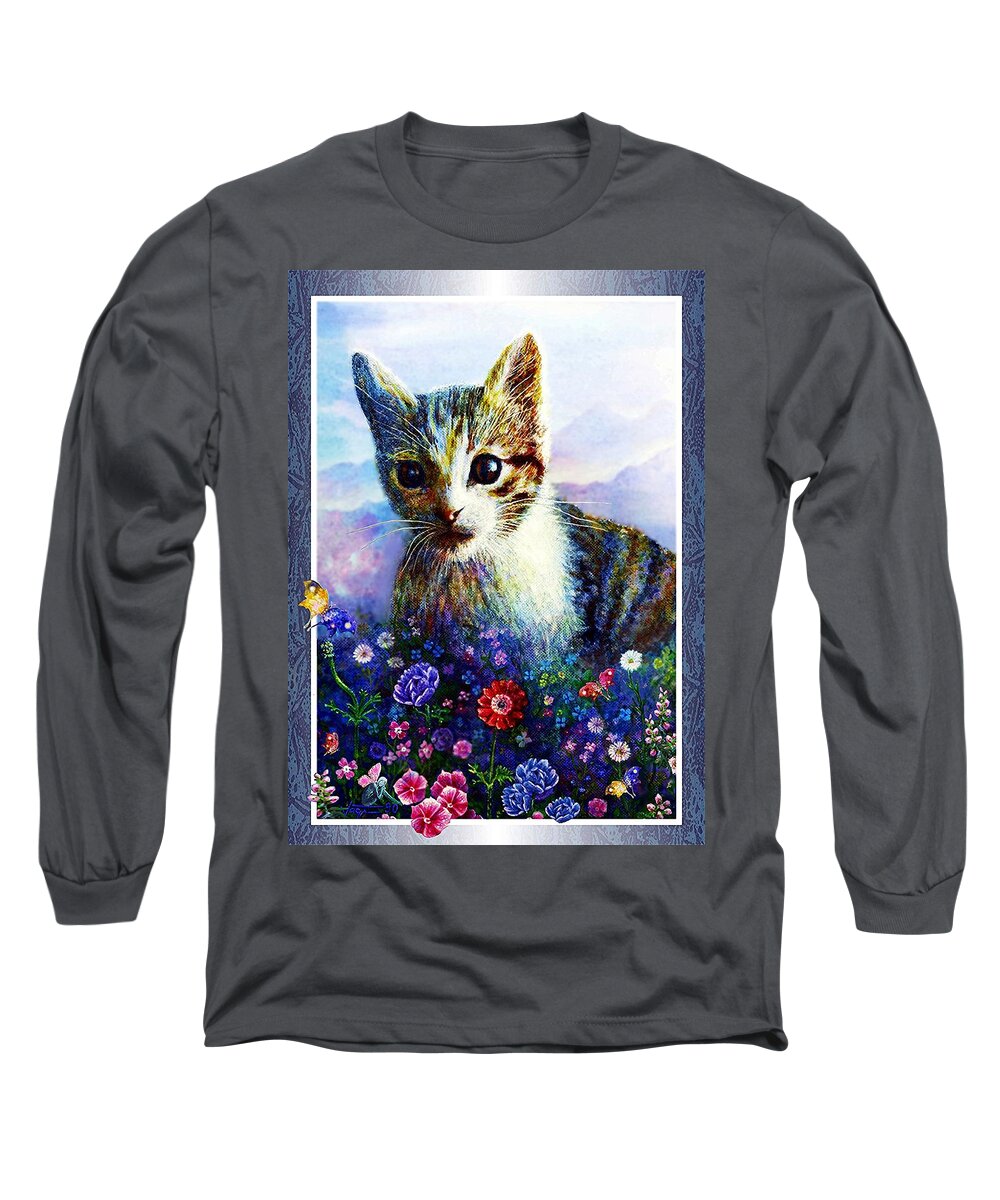 Kitten Long Sleeve T-Shirt featuring the painting Kitten #2 by Hartmut Jager