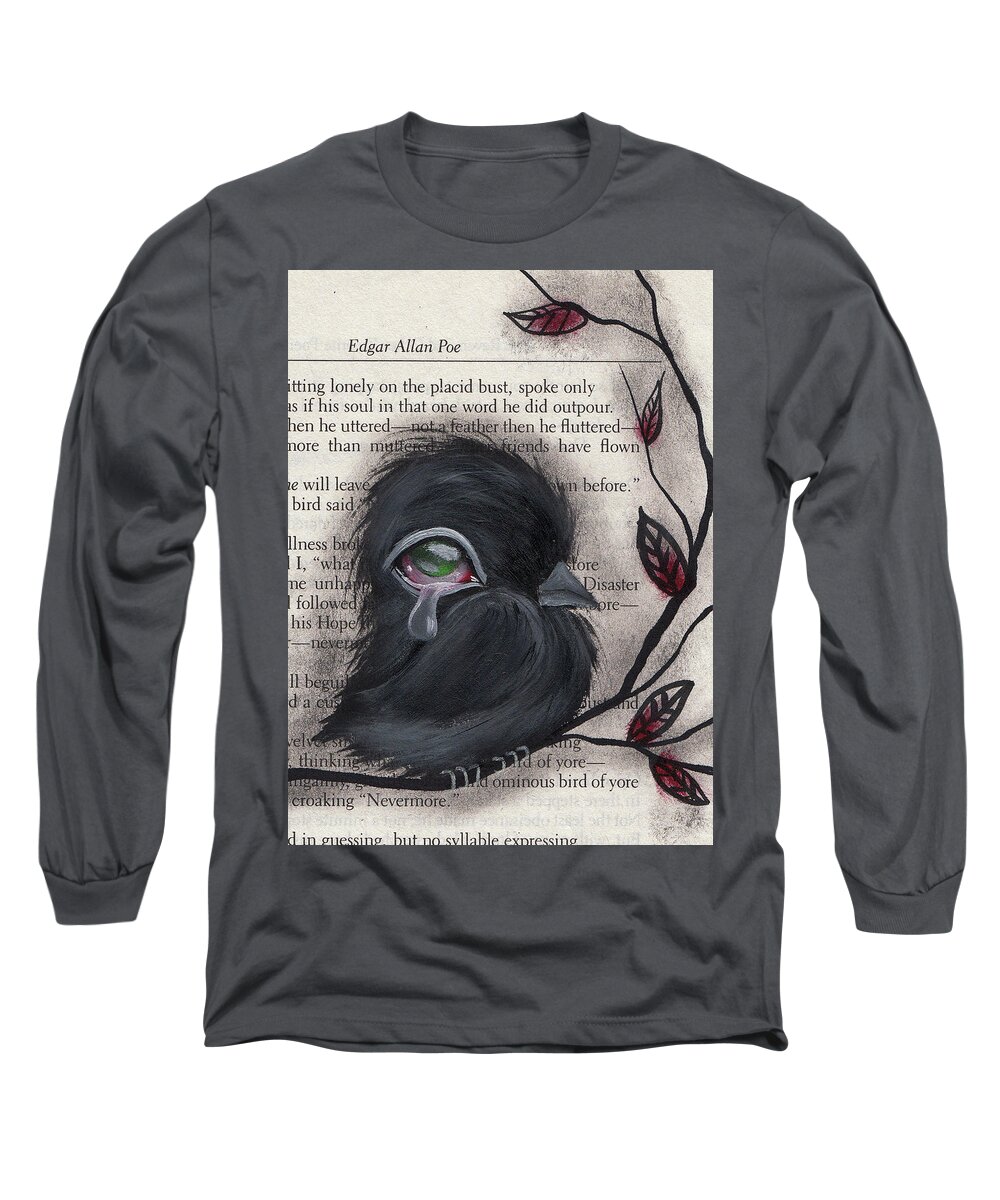 Raven Long Sleeve T-Shirt featuring the painting Nevermore by Abril Andrade