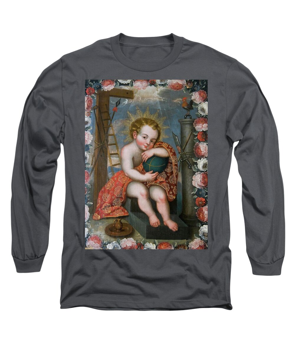 Art Long Sleeve T-Shirt featuring the painting Peru. Cusco city. The Archbishop Palace. Paintings of Cuzco School. #1 by Album