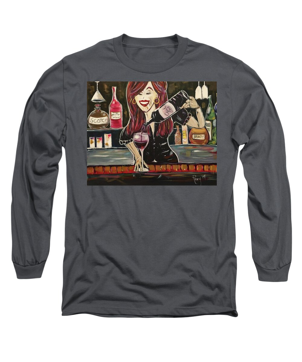 Bartender Long Sleeve T-Shirt featuring the painting Sassy Notes featuring Dana Doom #1 by Roxy Rich