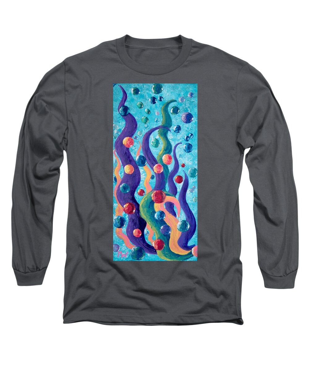 Abstracts Long Sleeve T-Shirt featuring the painting Under the sea #1 by Megan Walsh