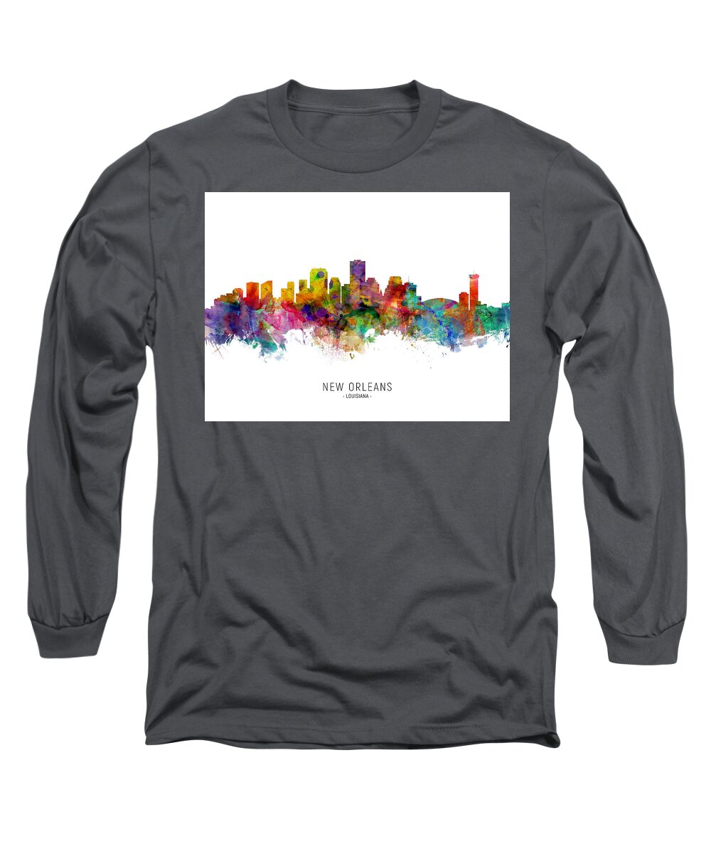 New Orleans Long Sleeve T-Shirt featuring the digital art New Orleans Louisiana Skyline #10 by Michael Tompsett