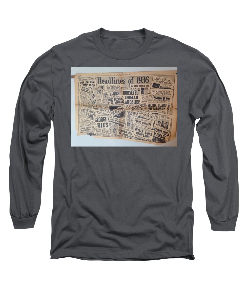 1936 Long Sleeve T-Shirt featuring the photograph 1936 Headlines by Marty Klar