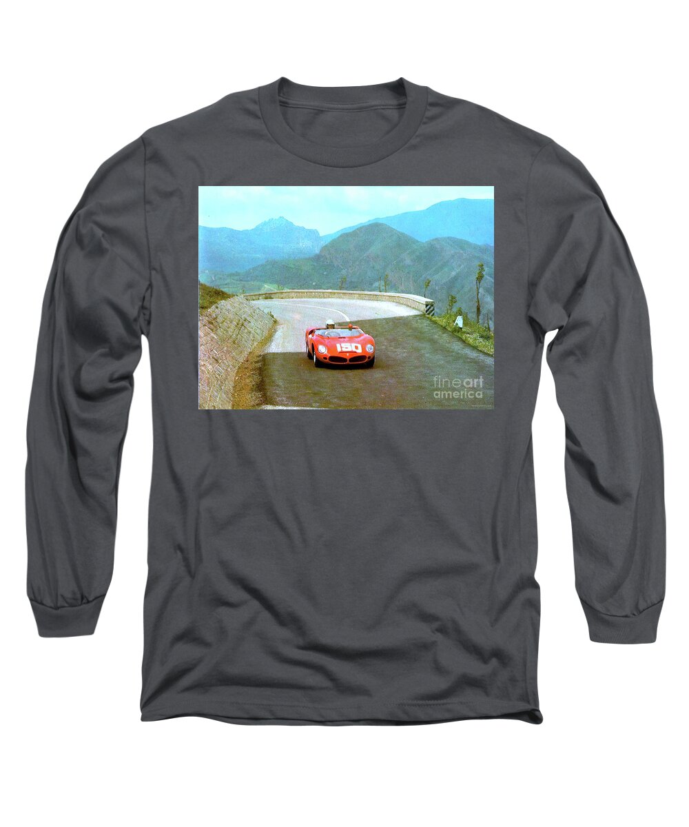 Vintage Long Sleeve T-Shirt featuring the photograph 1960s Ferrari Mountain Racing Scene by Retrographs