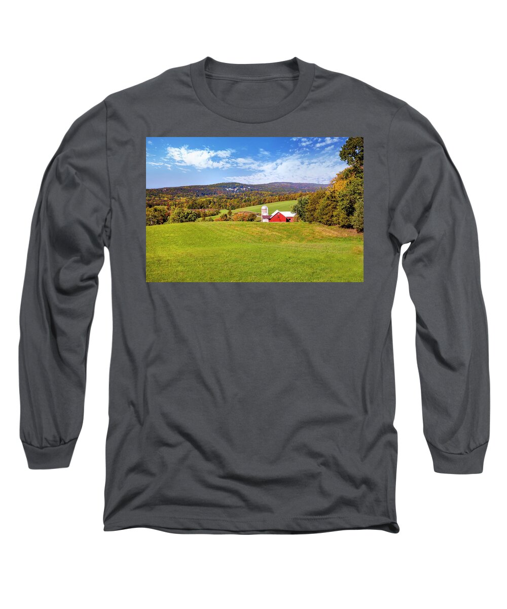 Estock Long Sleeve T-Shirt featuring the digital art Farm With Barn & Silos, Warwick, Ny #3 by Lumiere