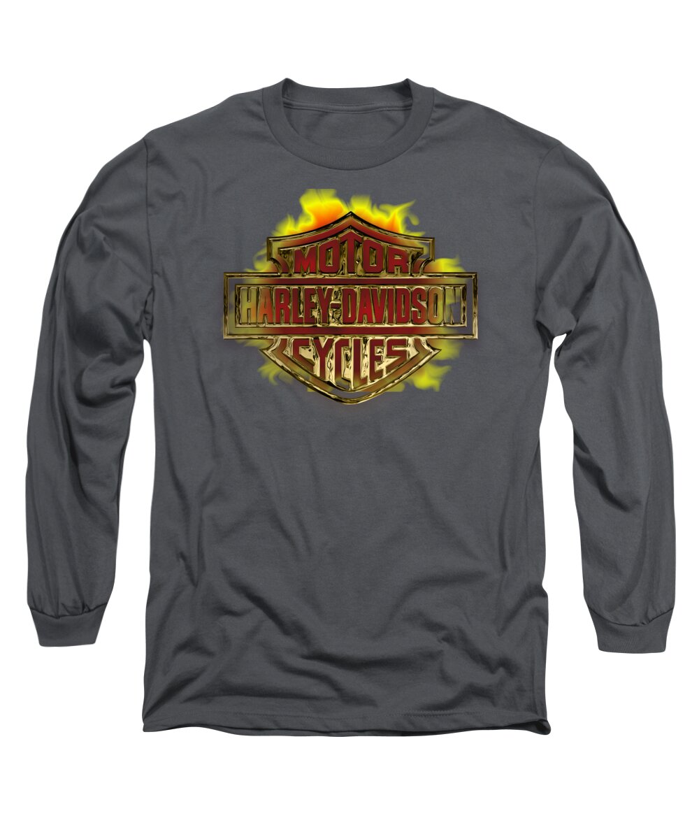 Harley Davidson Long Sleeve T-Shirt featuring the mixed media Harley Davidson Collection #3 by Marvin Blaine