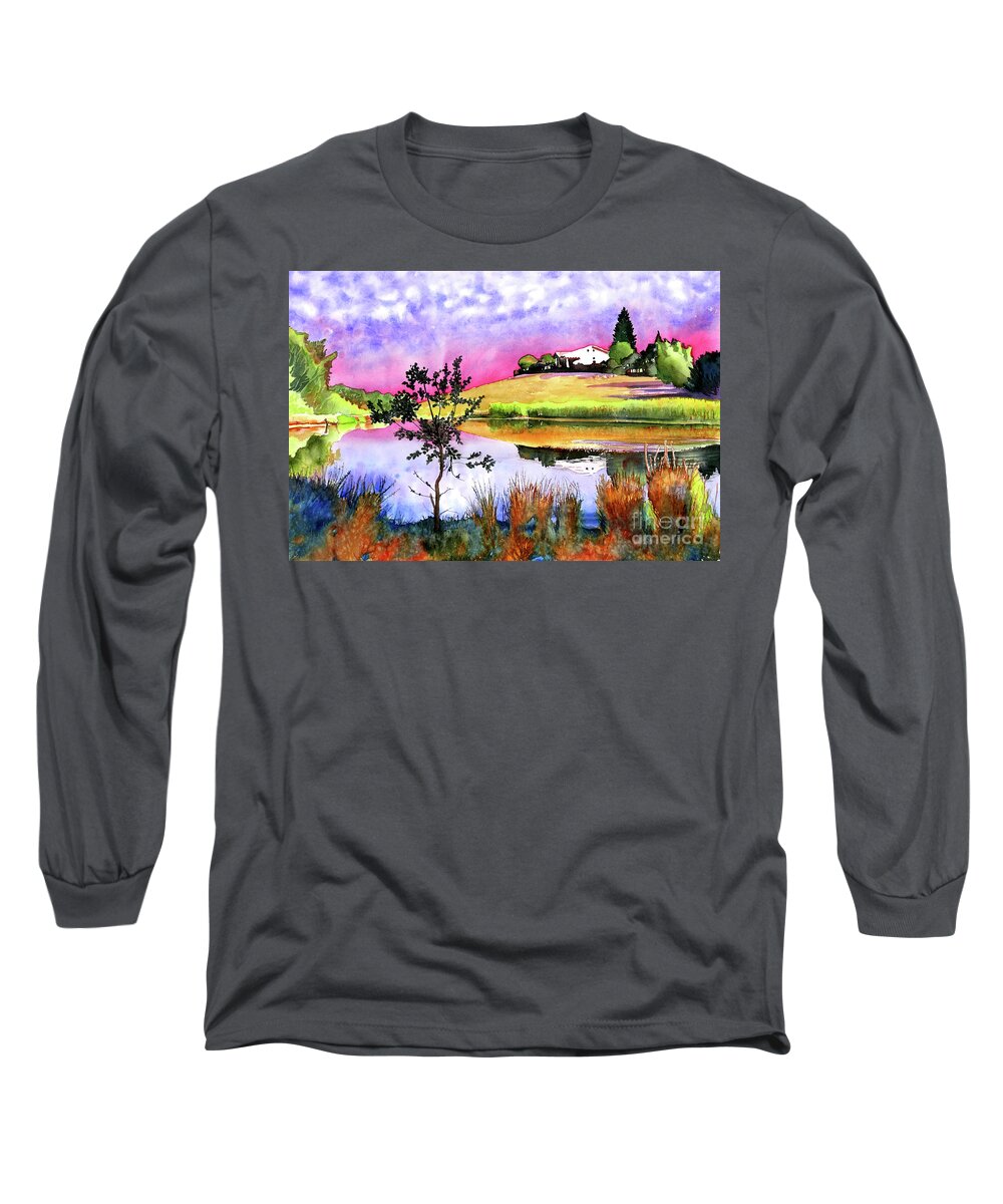 Pond Long Sleeve T-Shirt featuring the painting #351 Sun City Pond #351 by William Lum