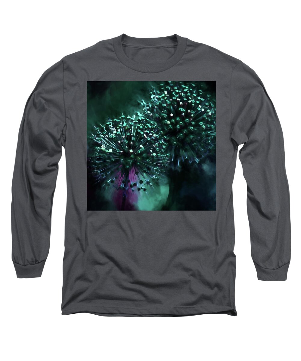 Painted Photo Long Sleeve T-Shirt featuring the photograph Giant Allium #5 by Bonnie Bruno