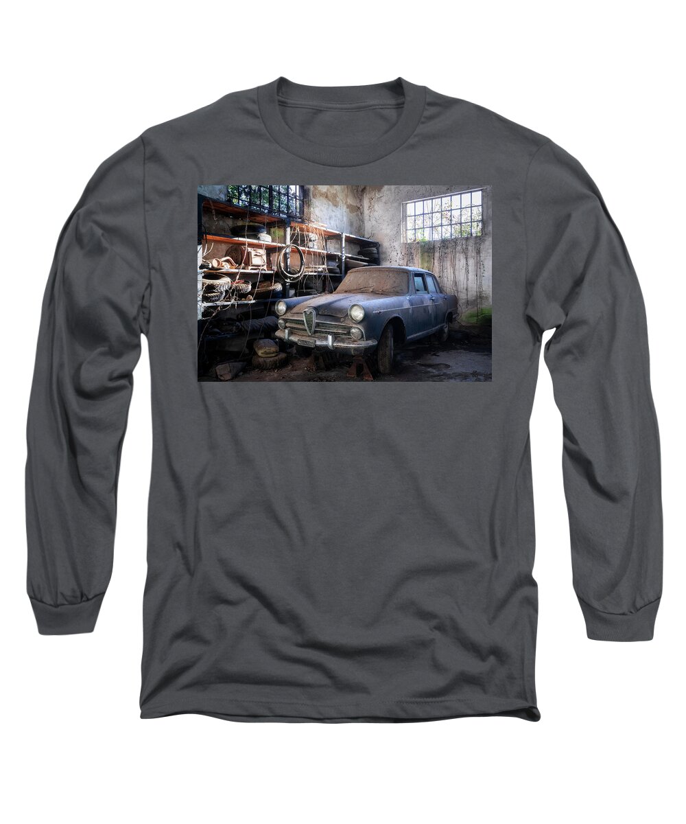 Urban Long Sleeve T-Shirt featuring the photograph Abandoned Car in Garage by Roman Robroek