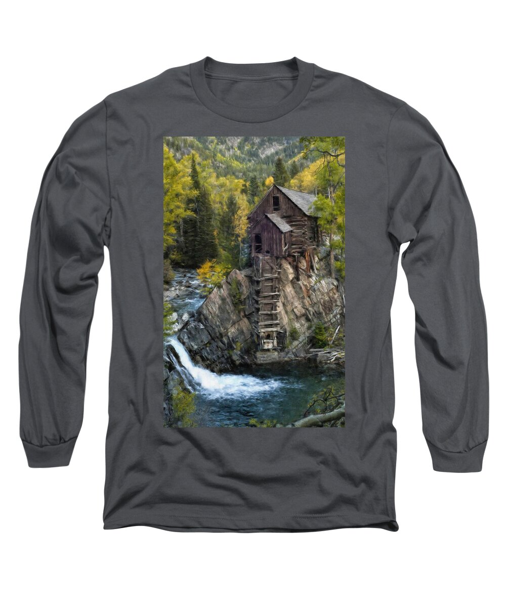Crystal Mill Long Sleeve T-Shirt featuring the painting Abandoned Crystal Mill by Maciek Froncisz