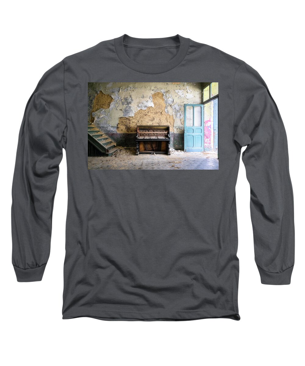 Abandoned Long Sleeve T-Shirt featuring the photograph Abandoned Piano in Decay by Roman Robroek